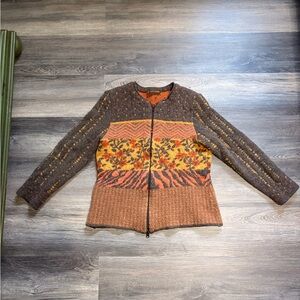 Patterned Zip-Front Women's Jacket in Brown, Orange & Yellow
